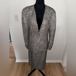 Classic Tweed Skirt Set - Single-Button Jacket & Pencil Skirt